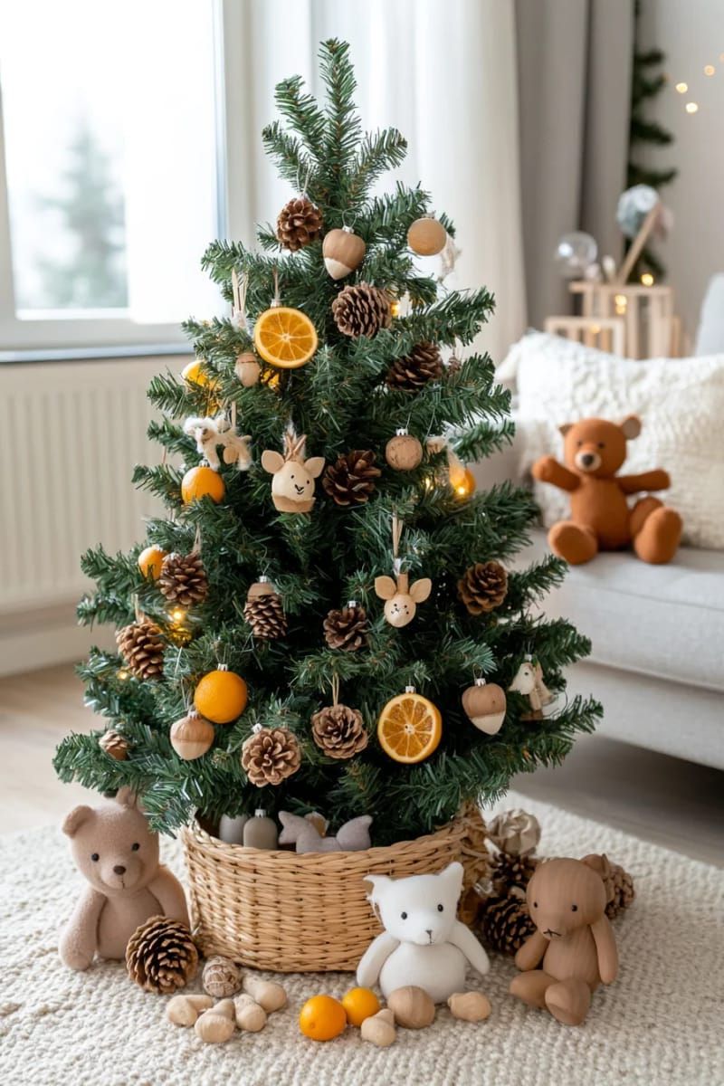 21. Nature-inspired tree with pinecones and dried citrus