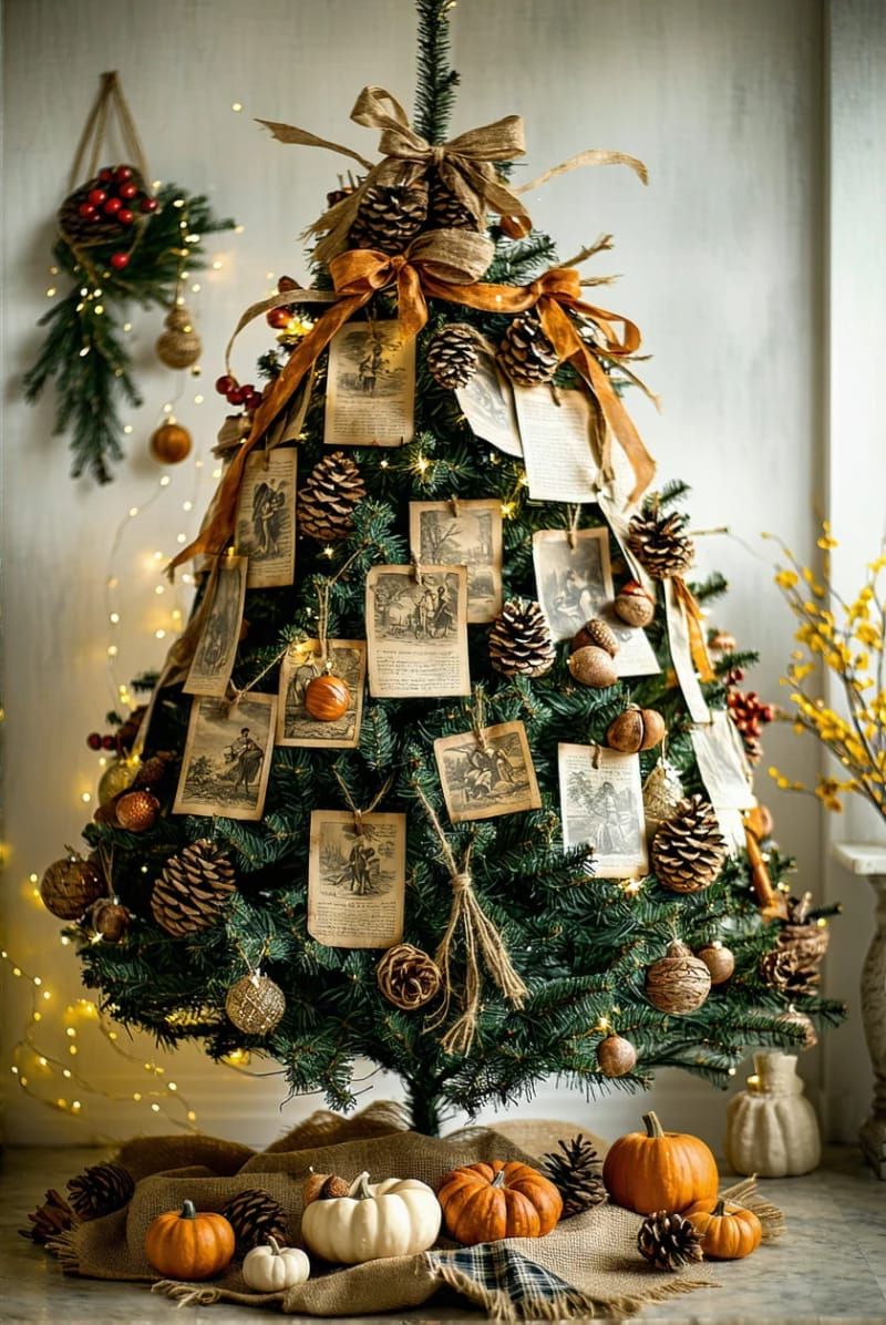 6. Vintage Postcards and Cornucopia Ornaments