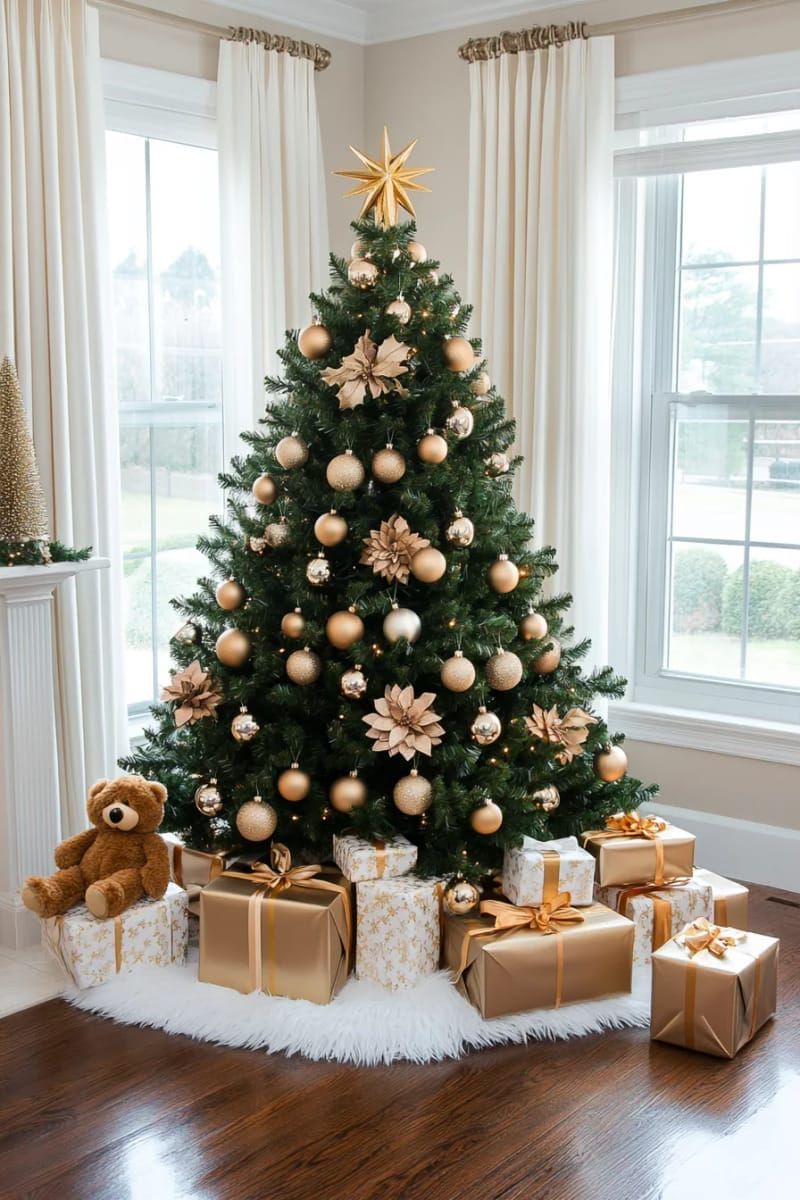 8. Evergreen tree with gold pinecones and ornaments - photo 2