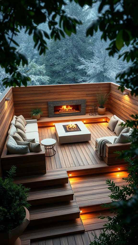 Multi-Level Deck With Built-in Fireplace
