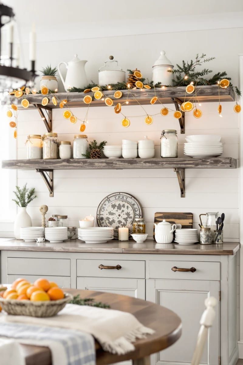 7. Dried Orange Slice Garland On Open Shelving
