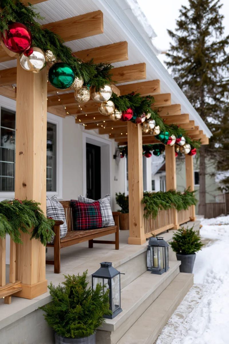 16. Oversized Ornaments Hung From Porch Beams - photo 2