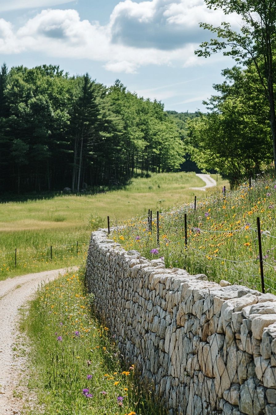 4. Line a Walkway with a Rustic Stone Fence