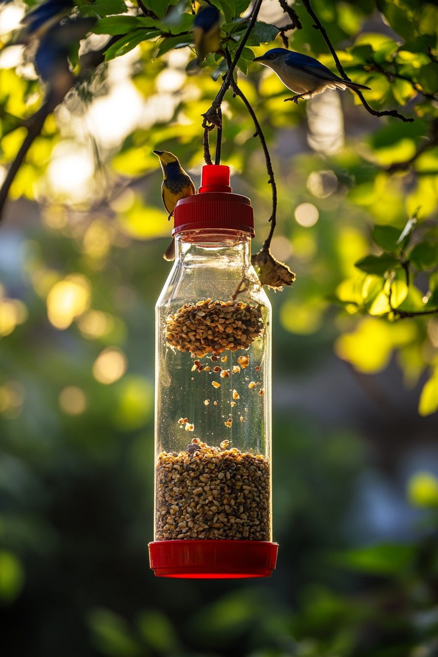 13. Build a Hanging Bird Feeder from a Plastic Bottle