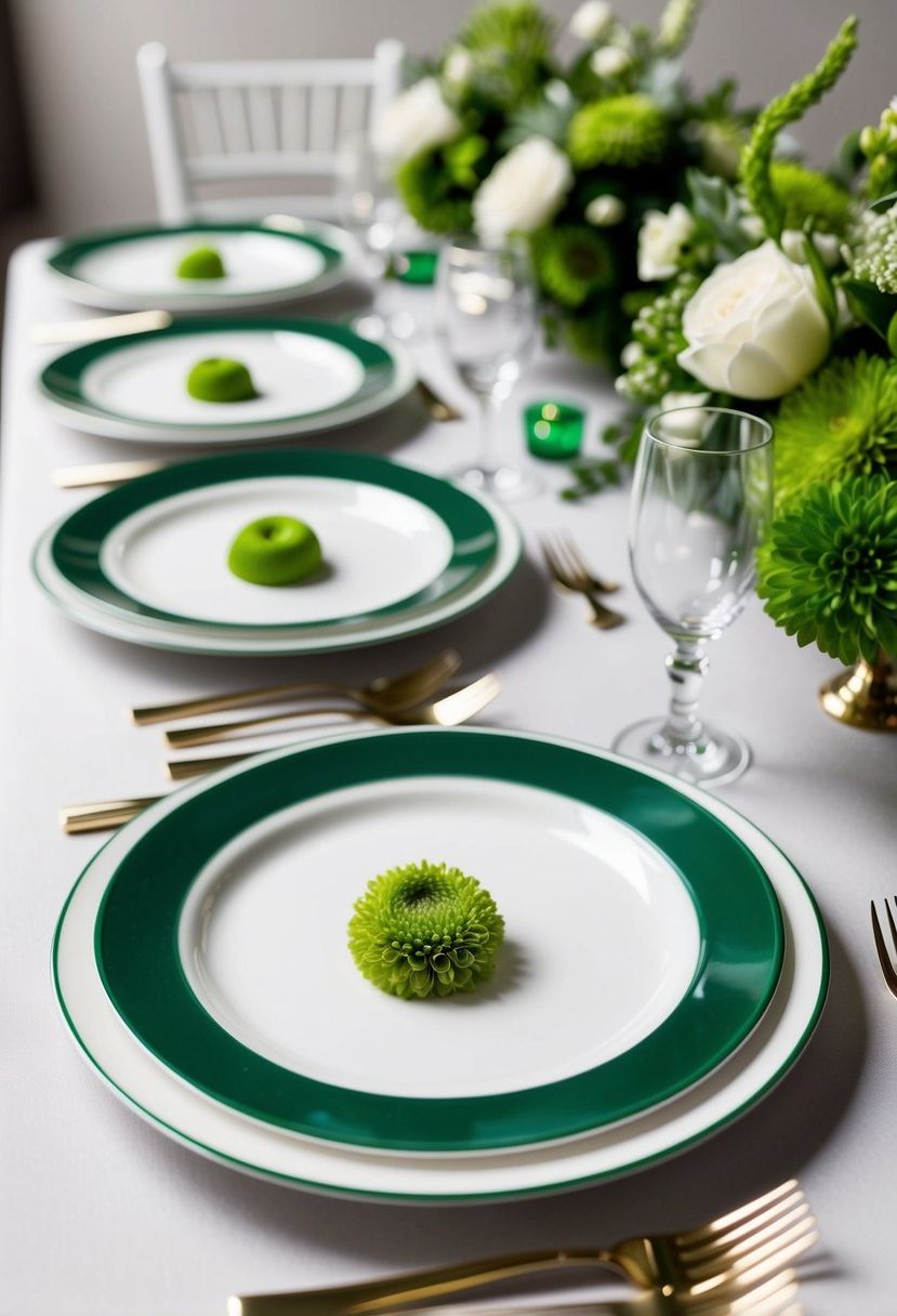 9) White Plates With Emerald Rims