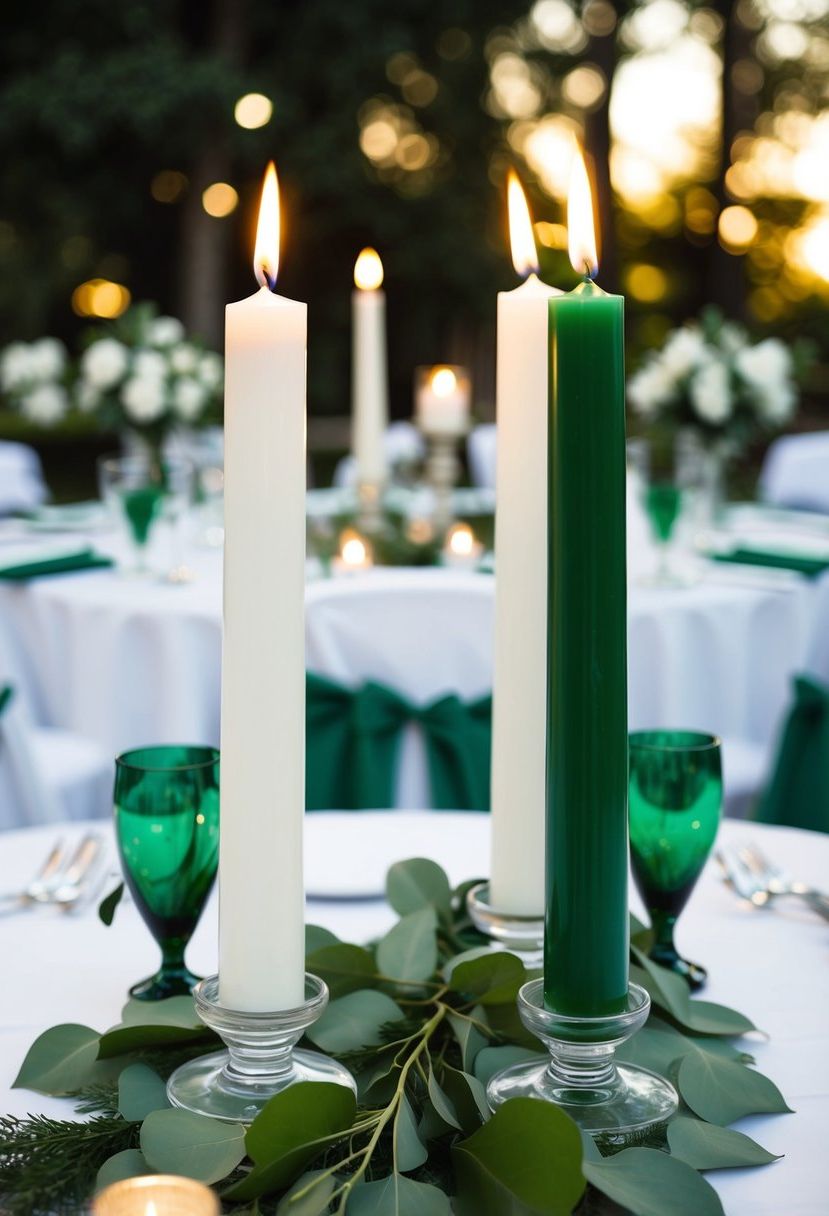 10) White and Green Taper Candles