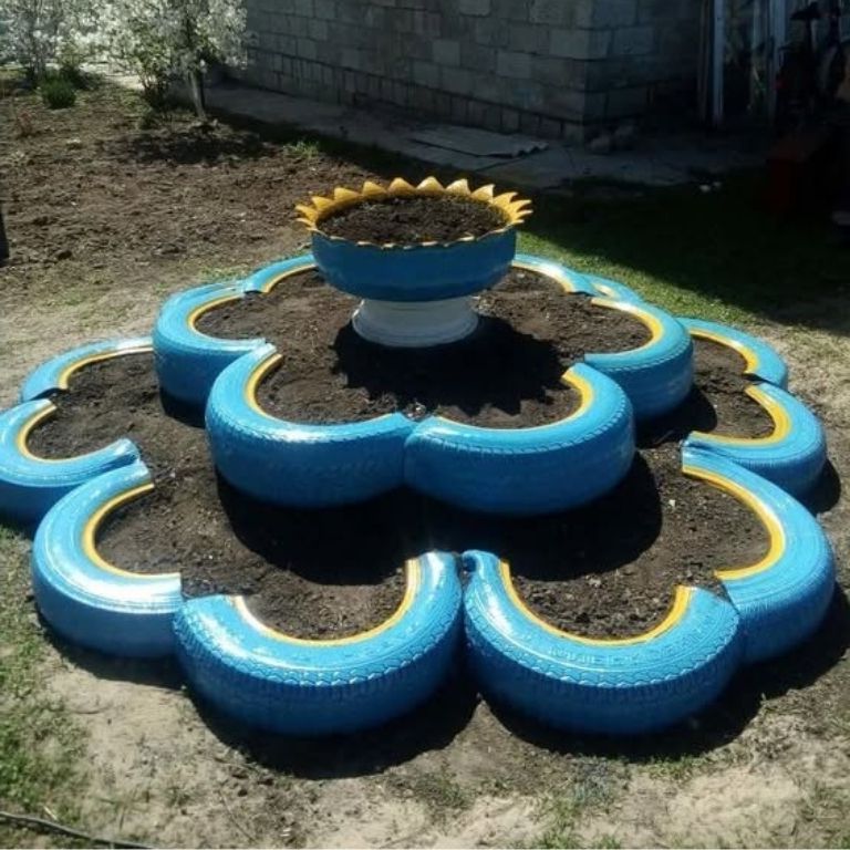 Build a Flower Bed from Stacked Painted Tires