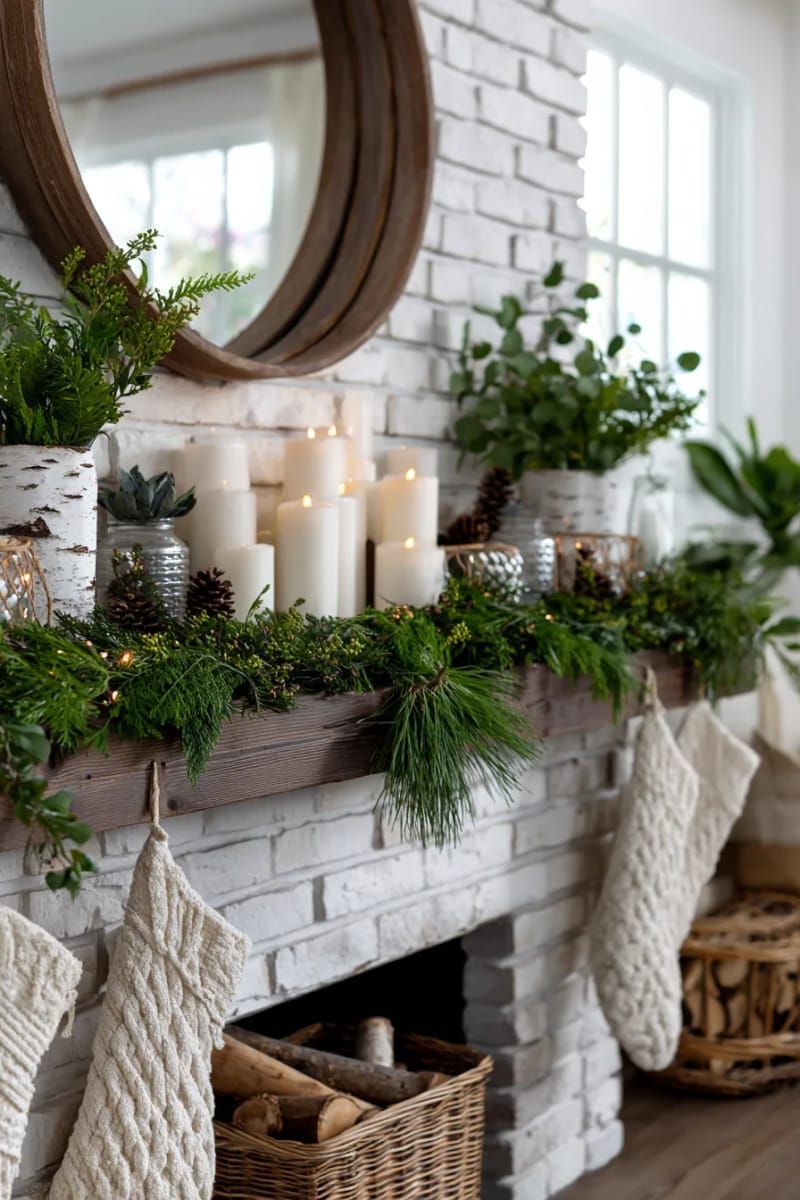 17. Natural Mantel With Pine, Eucalyptus, and Candles - photo 2