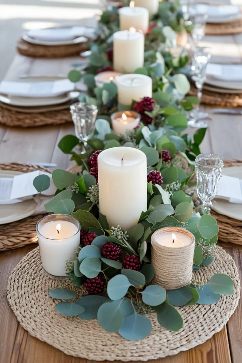 3. Rustic Garland Centerpiece With Candles and Berries - photo 2