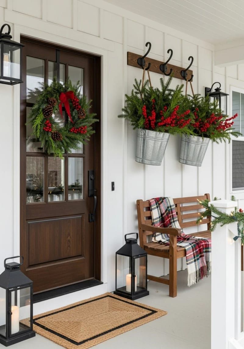 3. Hanging Galvanized Buckets with Greenery and Berries - photo 3