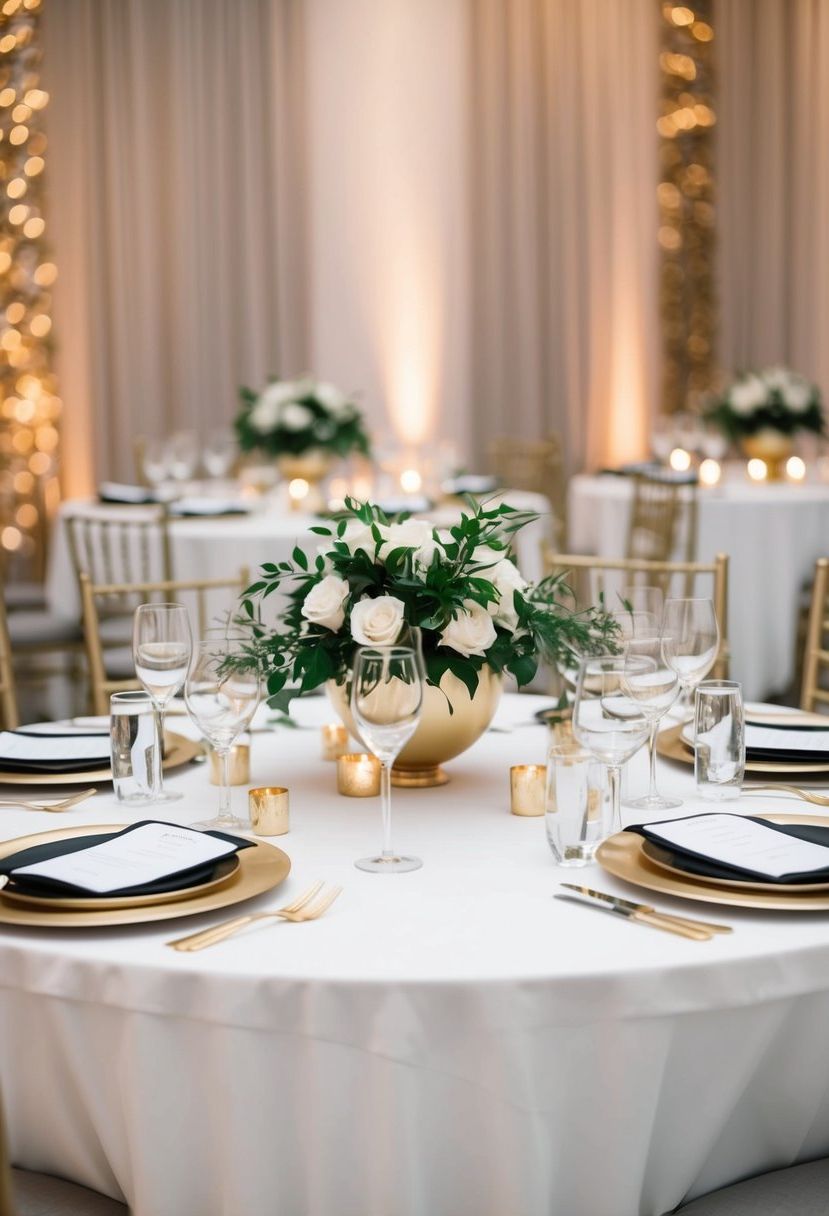 6) White Linens with Gold Accents