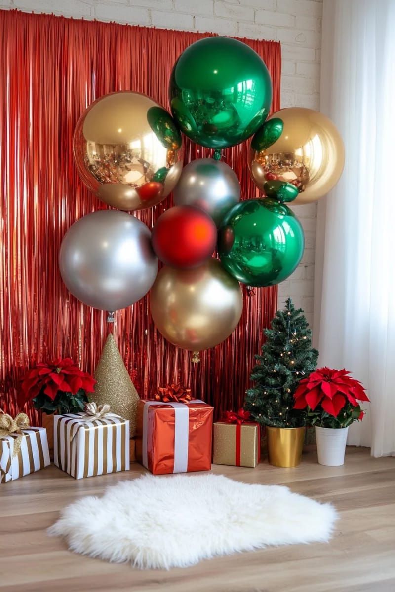 16. Foil Fringe Photo Booth Backdrop in Green and Red