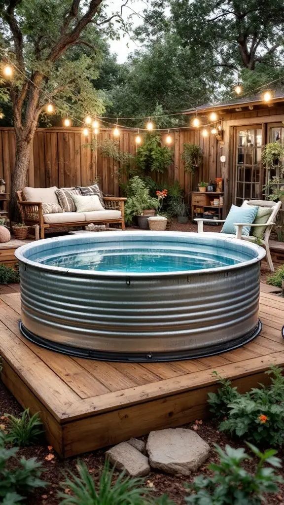8. DIY Stock Tank Pool with Rustic Charm
