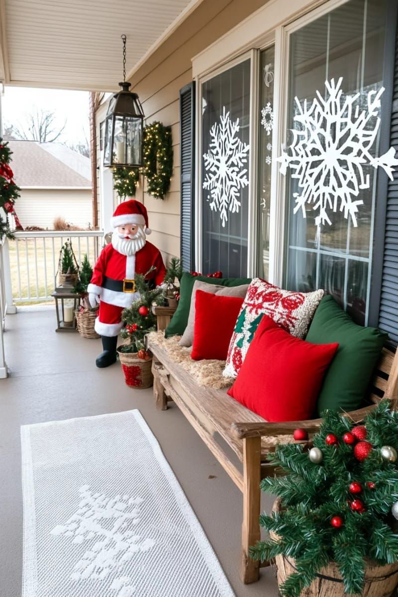 9. Snowflake window cutouts with a Santa figure