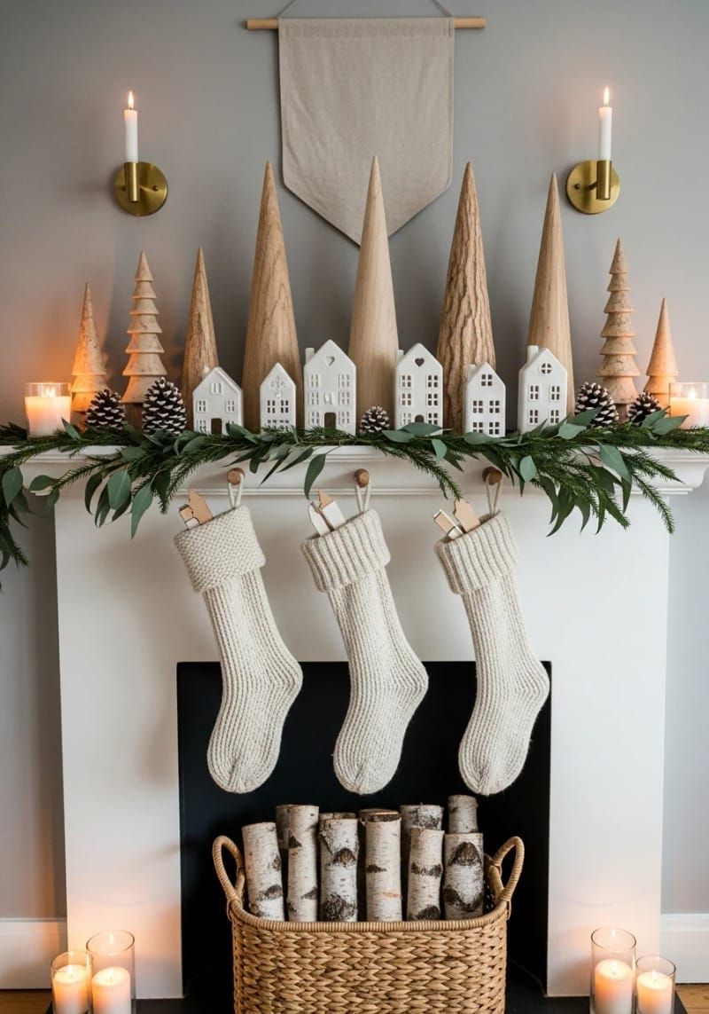 16. Scandinavian Mantel With Wooden Trees - photo 3