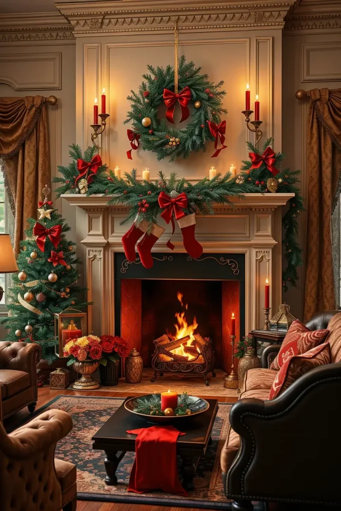 Classic Wreath and Candle Fireplace Decor - photo 2