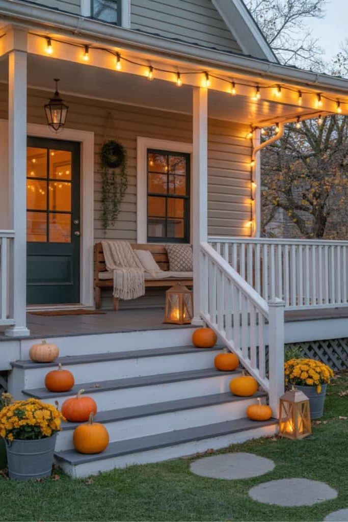 3. Festive Pumpkins Lining the Steps