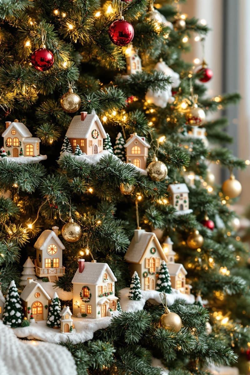 10. Ceramic houses arranged for a Christmas village look
