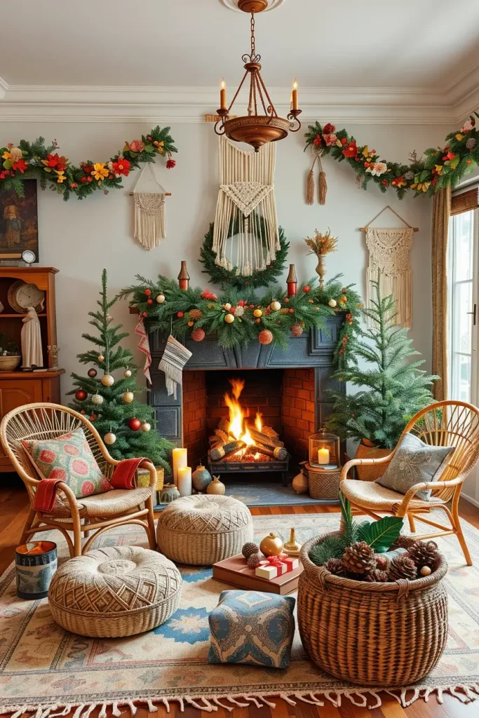 Bohemian Christmas Fireplace Styling Ideas