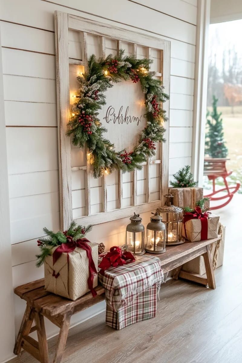 12. Vintage Window Frame Wreath Display