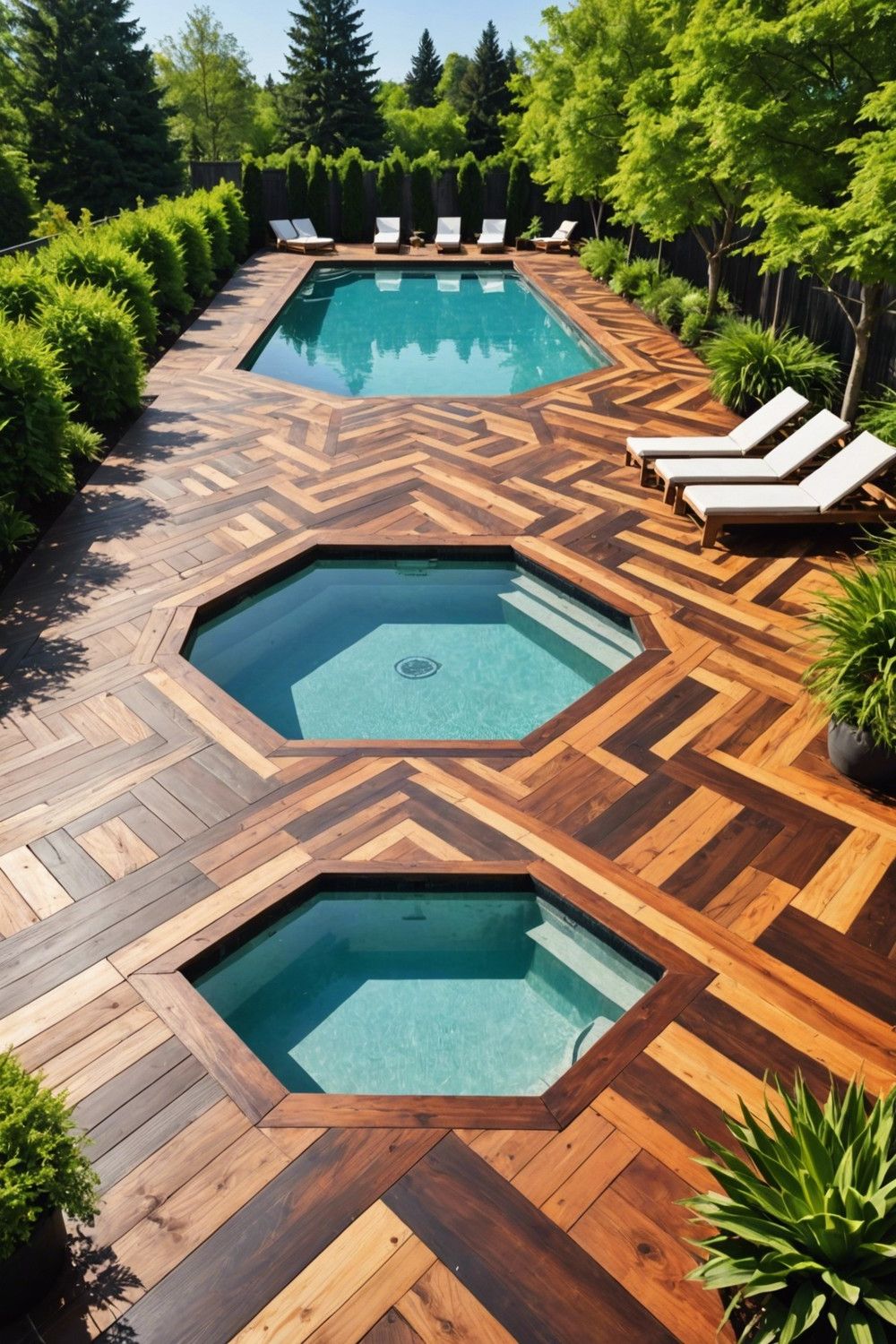 Modern Pallet Pool Decks Featuring Geometric Patterns