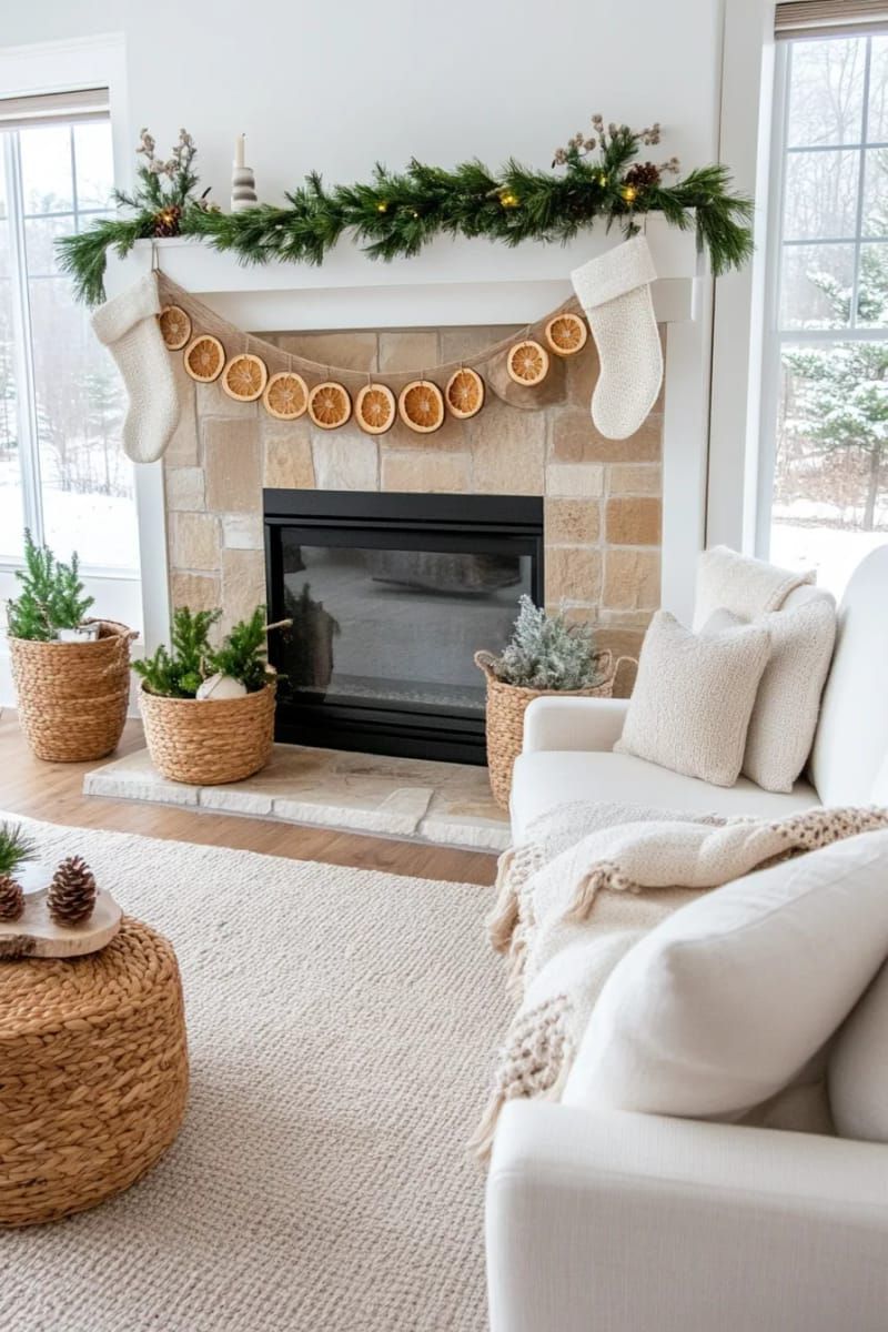 1. Dried Orange Garland on a White Mantle