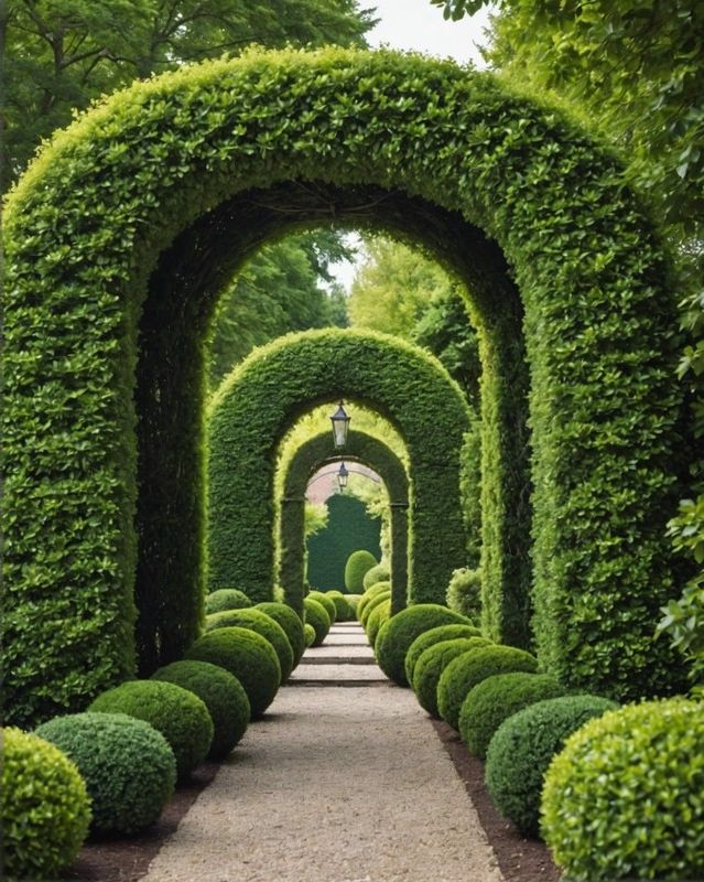 Boxwood Hedge Paired with Archway