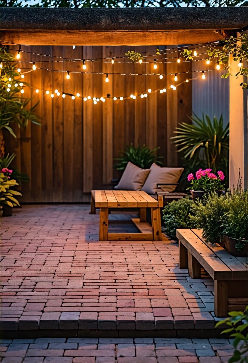 Rustic Brick Patio with Wood Details
