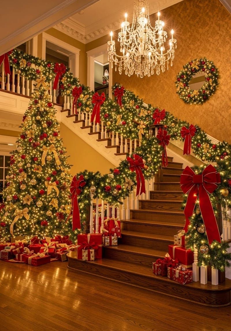 15. Banister garland with fairy lights and satin bows - photo 2