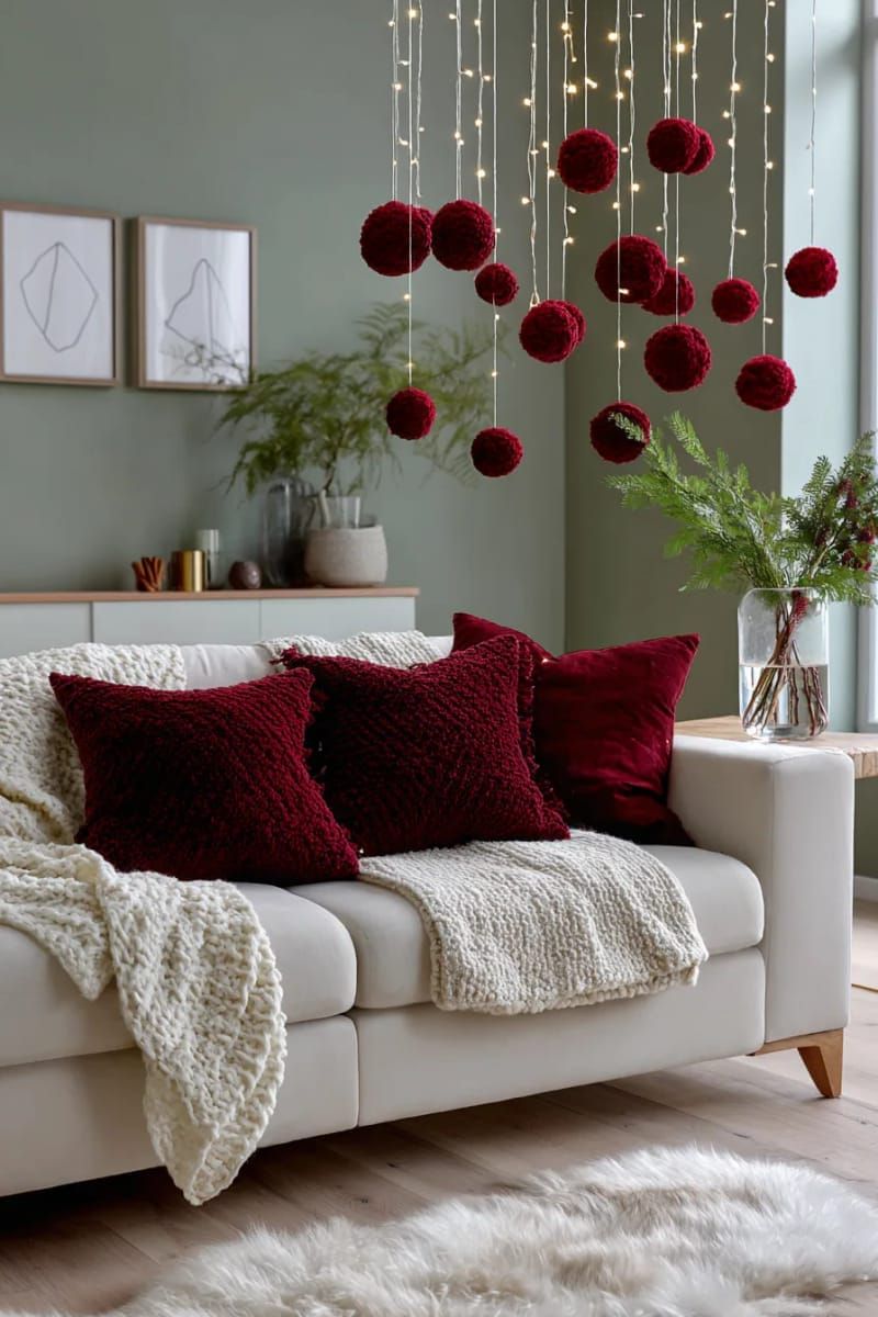 5. Hanging ornaments over the couch on clear thread - photo 3