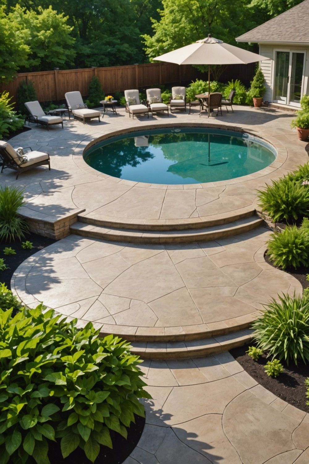 Concrete Deck Ideas for Round Pools