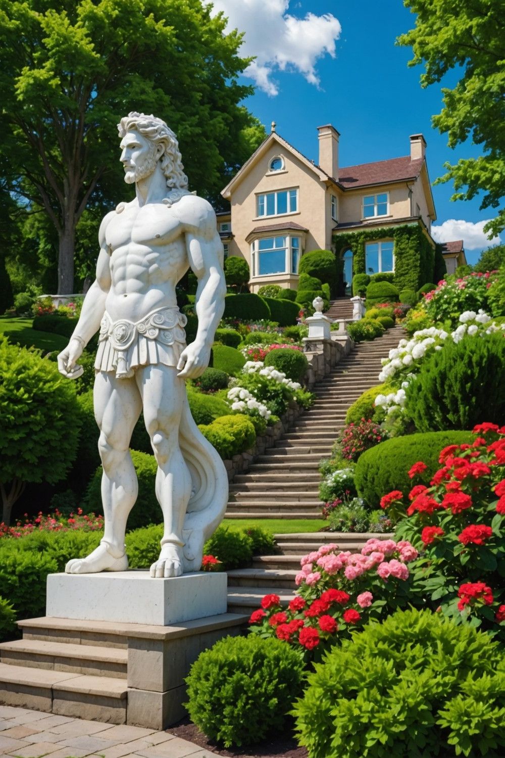 Tall Wall with Statue Focal Point