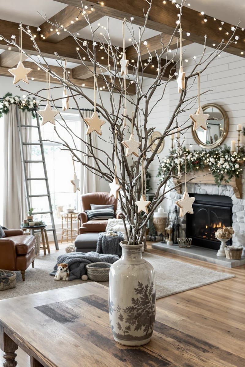 28. Star Cookie Ornaments Tied To A Bare Branch