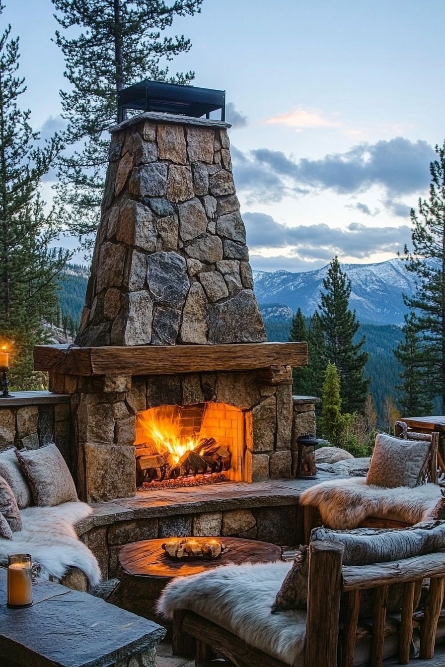 7. Build a Mountain Lodge Stone Fireplace