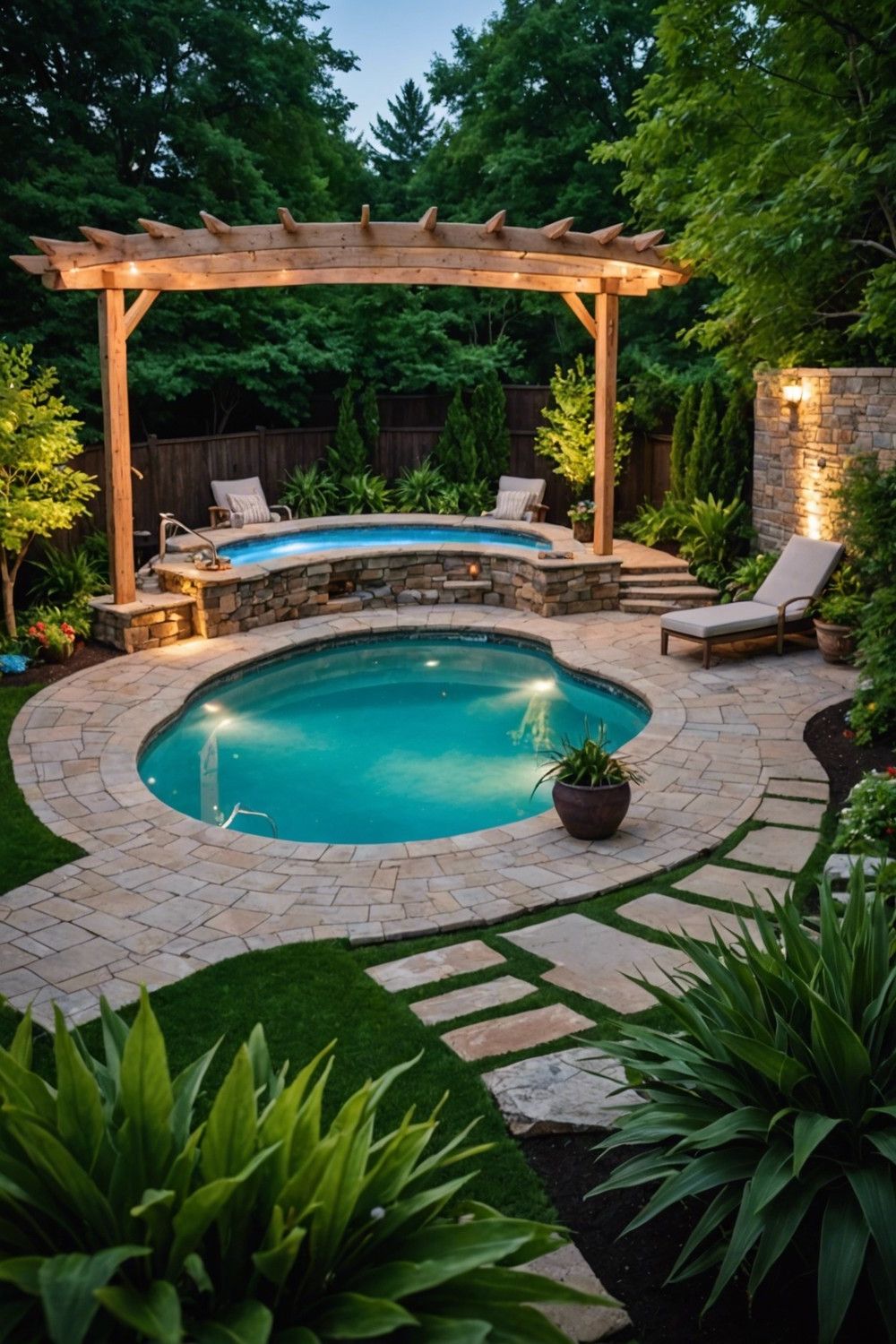 Curved Pool With Natural Stone Accents