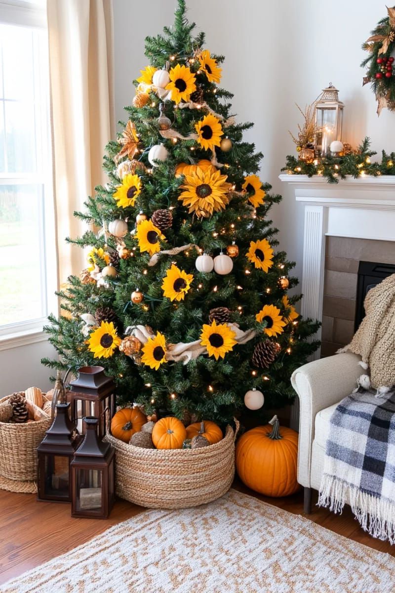 1. Sunflower and Pumpkin Garland Tree