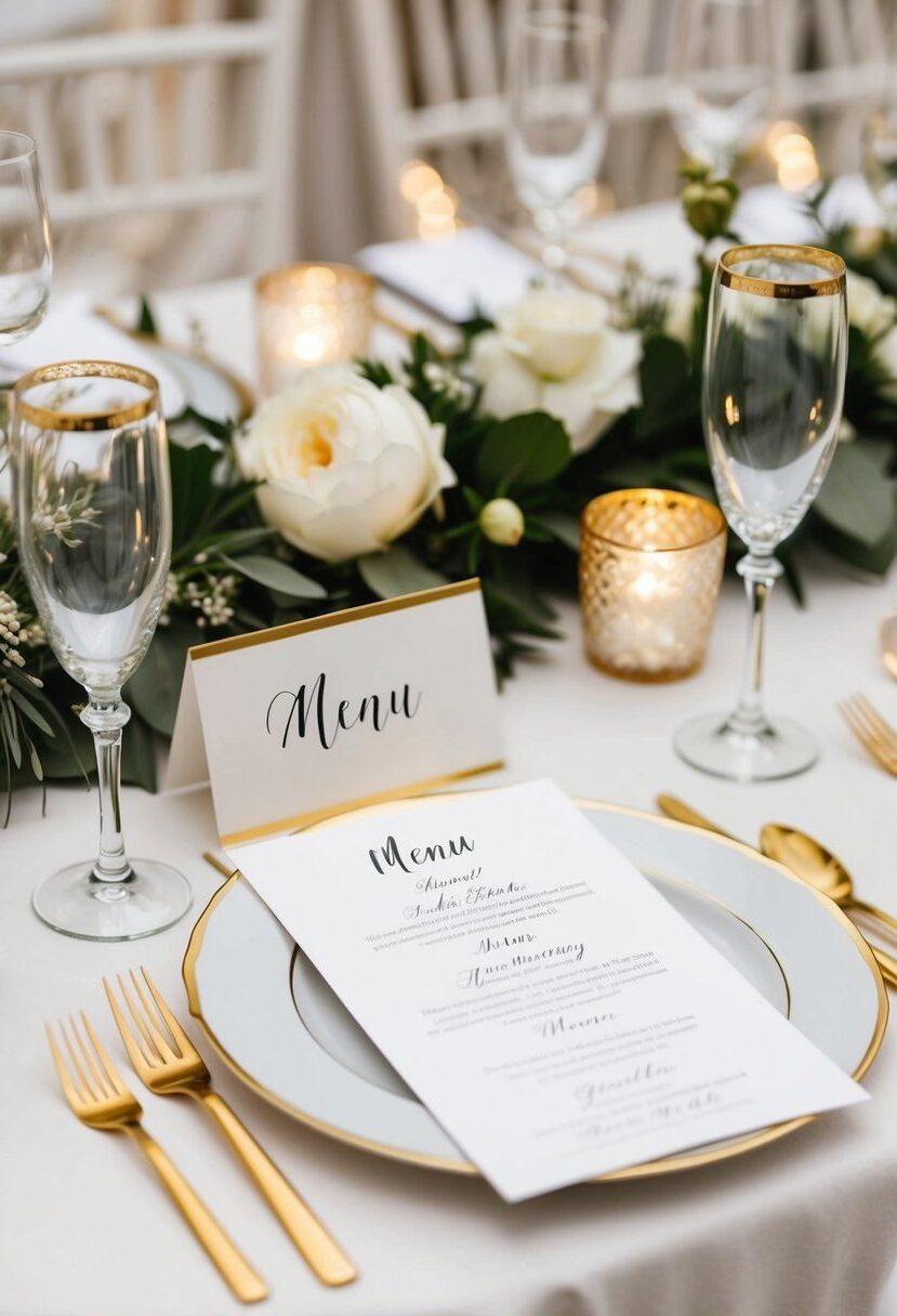 14) Gold-trimmed menu cards