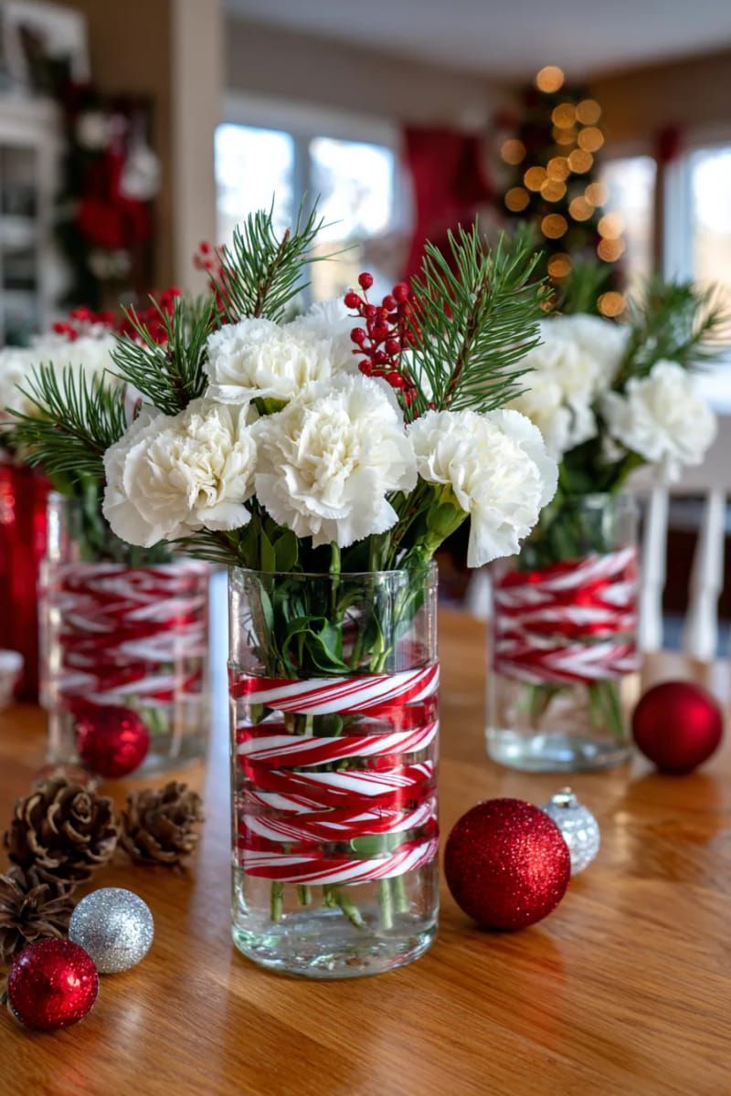 14. Candy Cane Vases with White Flowers - photo 3
