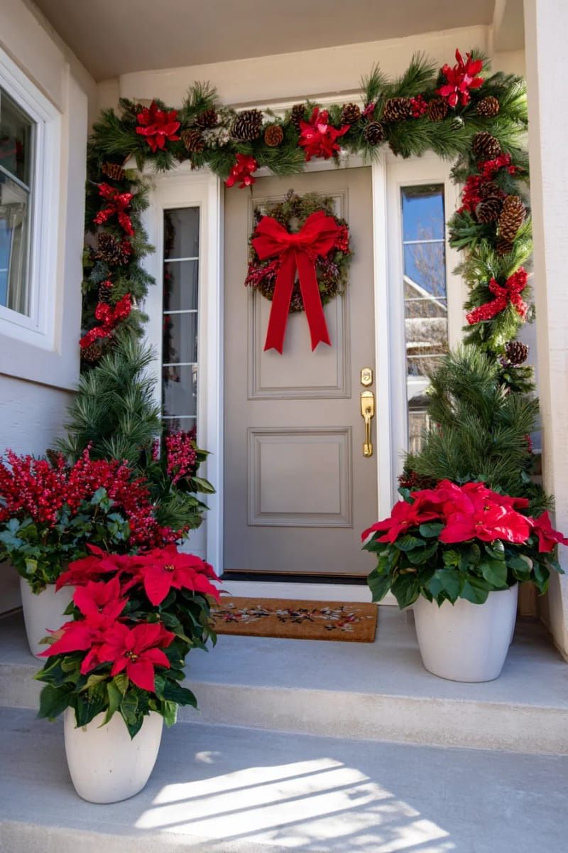 20. Poinsettia Planters with Garland and Red Ribbon - photo 3
