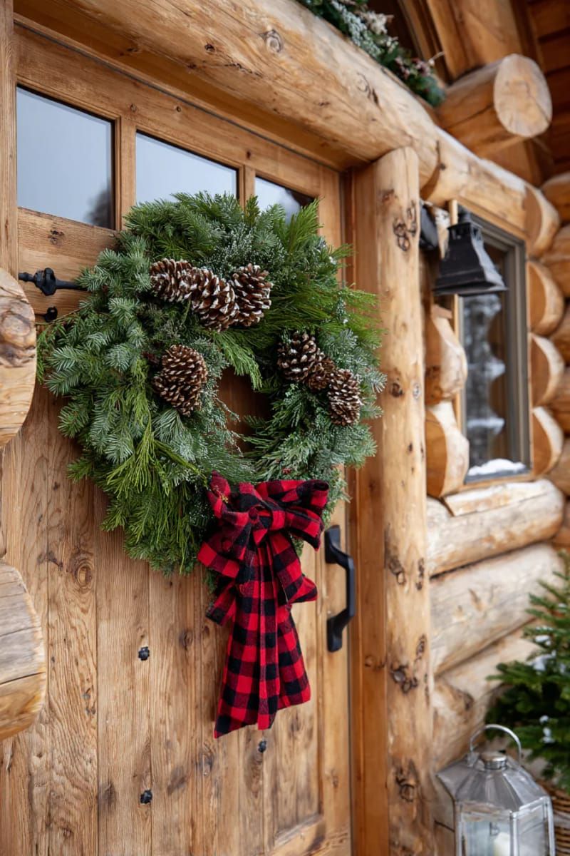7. Rustic Pinecone Wreath With Plaid Ribbon - photo 2