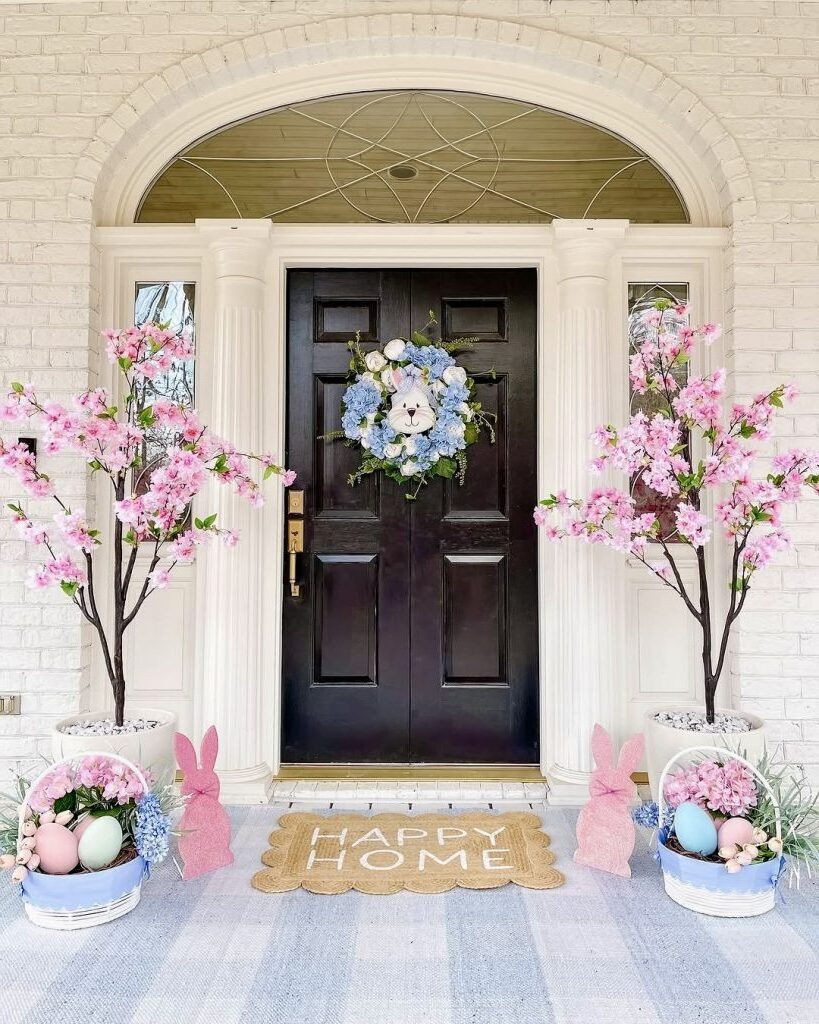 14. Pastel Bunny Decor for a Spring Entrance