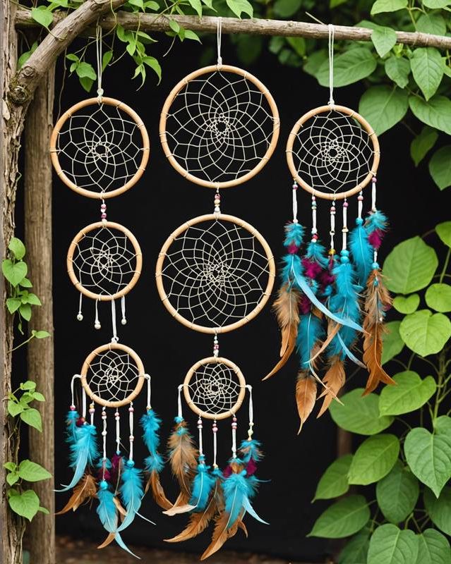 Bohemian Garden With Dream Catchers And Flowing Fabric