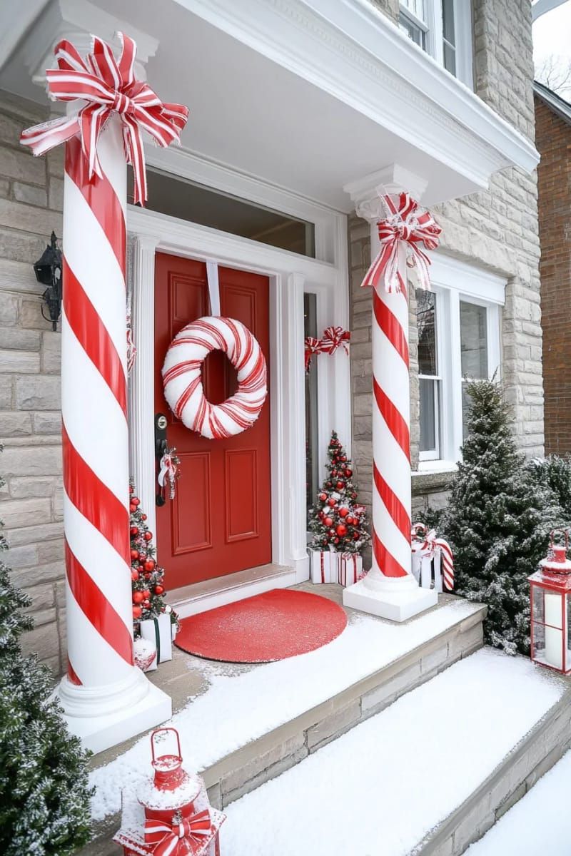 2. Candy Cane Column Wraps with Peppermint Wreath - photo 2