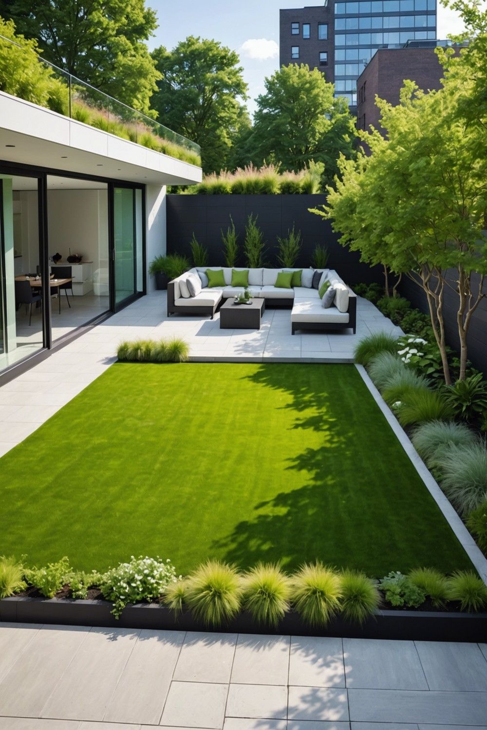 Modern Minimalist Patio With Green Roof