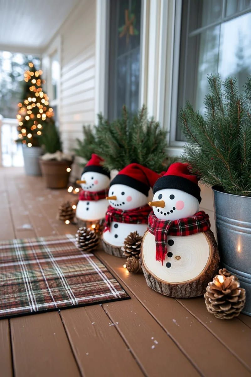 1. Painted Tree Slice Snowman Family - photo 2