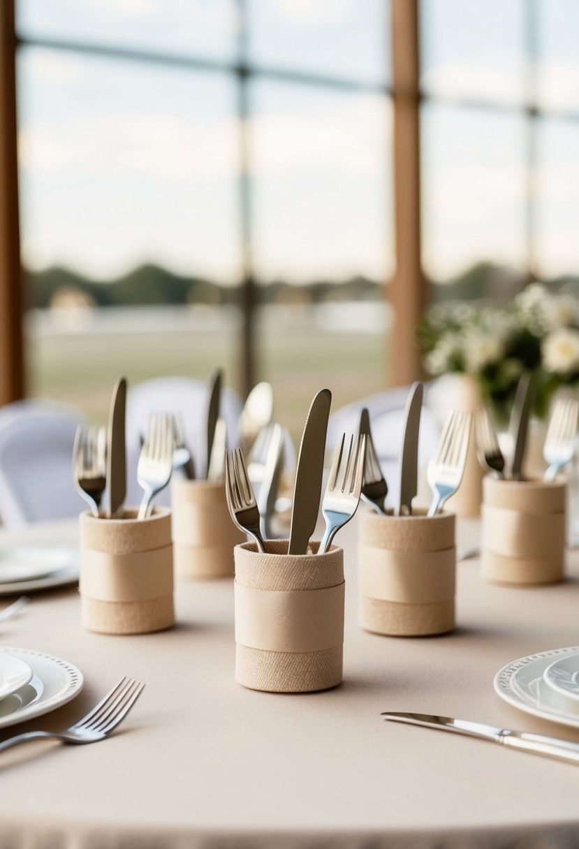 11) Neutral-Beige Ribbon Cutlery Holders
