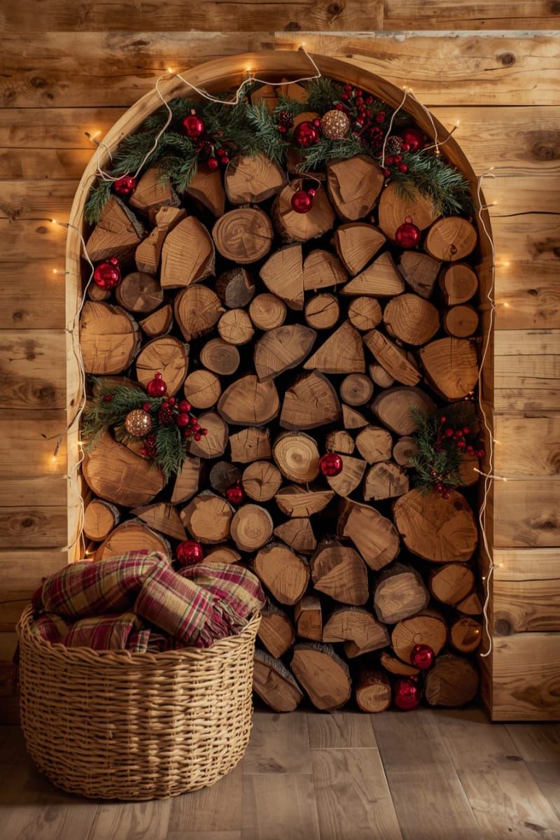 8. Firewood Alcove With String Lights