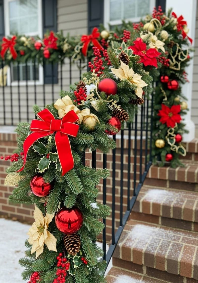 7. Red and Gold Garland on Porch Railings - photo 2