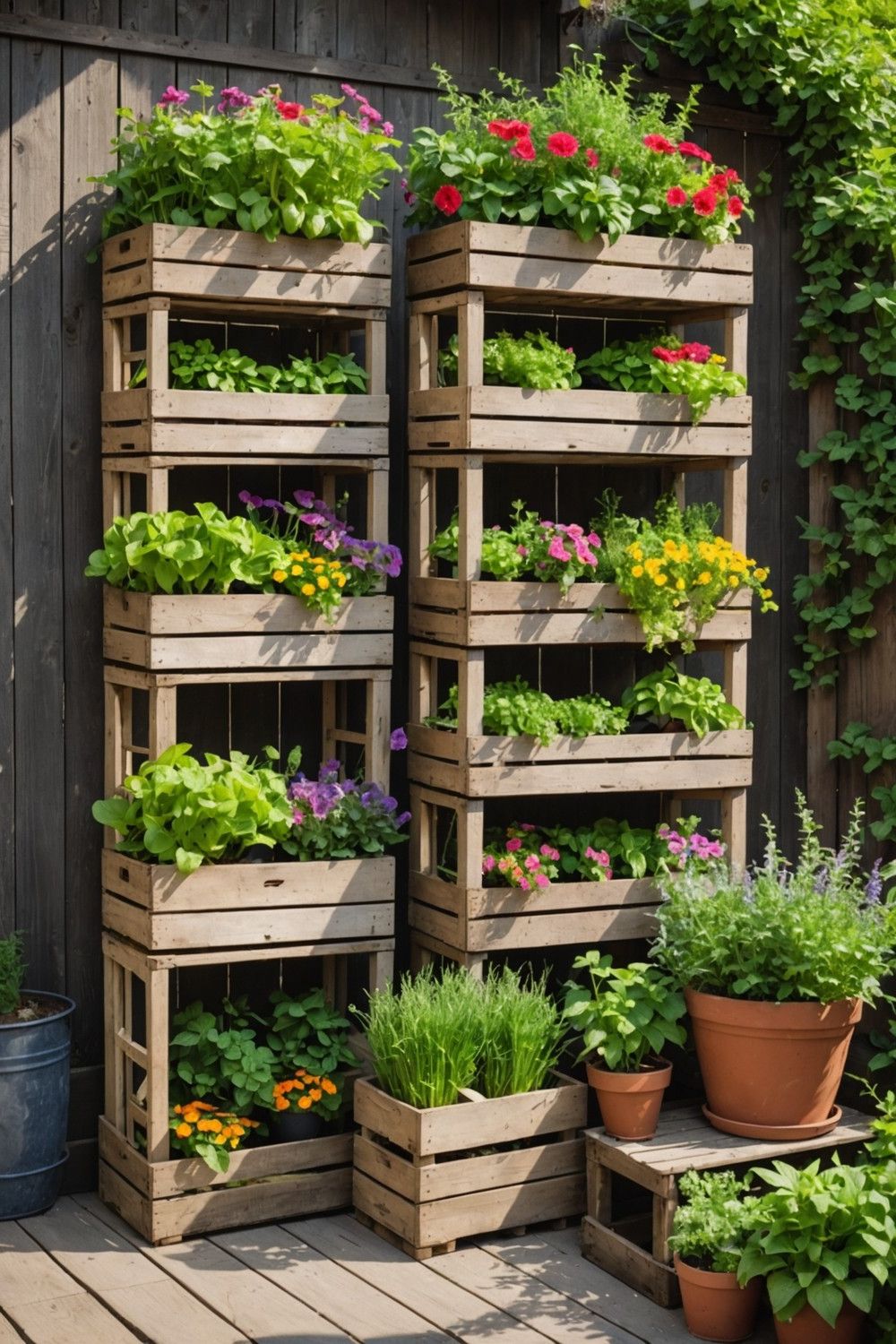 Repurposed Wooden Crates as Planters