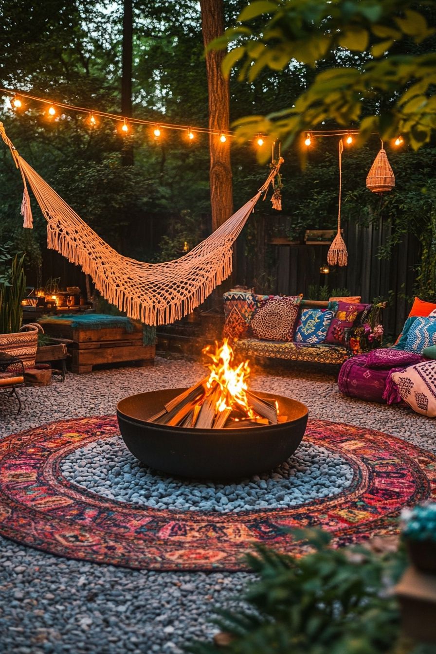 3. Style a Fire Bowl With Boho Textiles